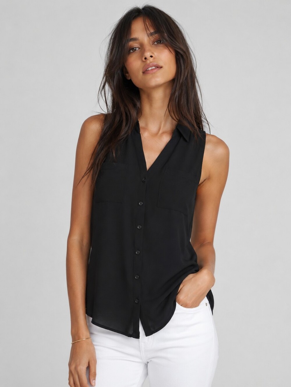 Express The Portofino Shirt Original Fit Black Sleeveless Button Front Sz M NEW